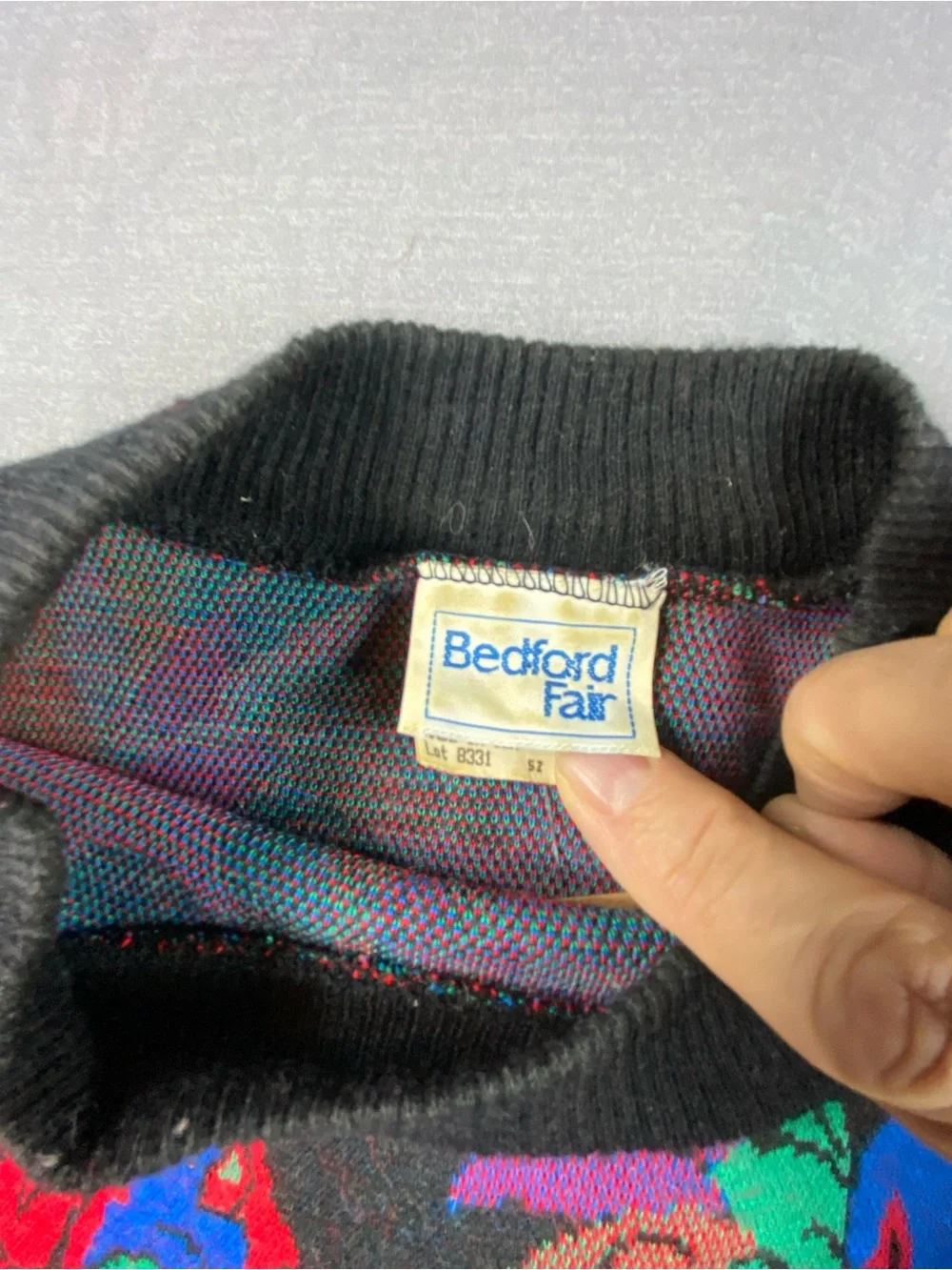 Vintage 80s Bedford Fair Women's Black Floral Crewneck Sweater